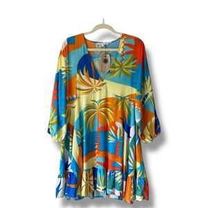 Label of Love Aisha Beach Cover Up/ Dress in a Tropical Print AU Size L/US 8 NWT